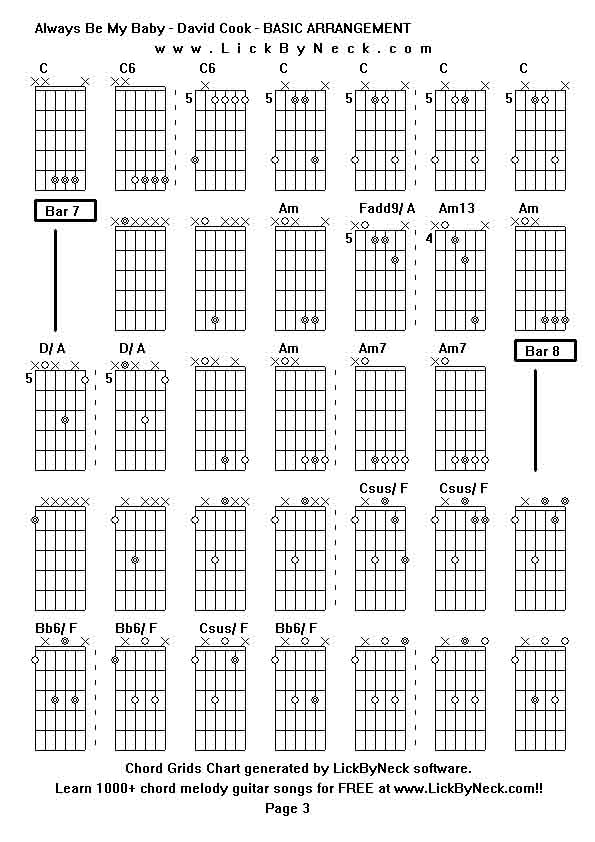 Chord Grids Chart of chord melody fingerstyle guitar song-Always Be My Baby - David Cook - BASIC ARRANGEMENT,generated by LickByNeck software.